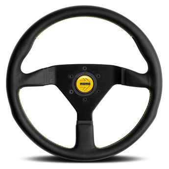 Picture of MOMO Montecarlo 350mm Black Leather with Yellow Stitching