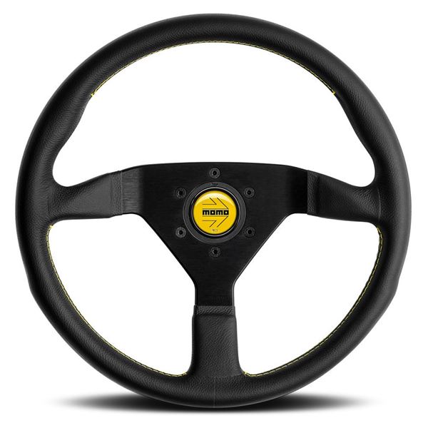 Picture of MOMO Montecarlo 350mm Black Leather with Yellow Stitching